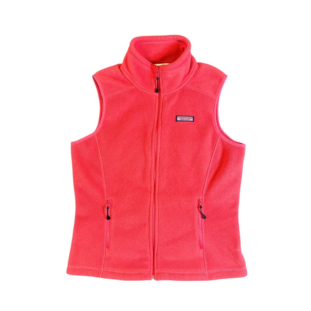 Vineyard Vines Womens Small Fleece Vest Full Zip Pink Coral Sleeveless Jacket